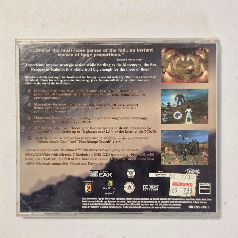 VTG Interplay Giants Citizen Kabuto PC Game Two Disc Set Jewel Case‎ Manual 2000